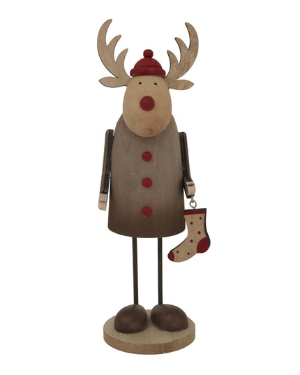 Large Rustic Rudolf With Stocking Decoration