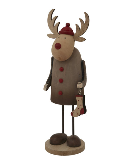Large Rustic Rudolf With Stocking Decoration