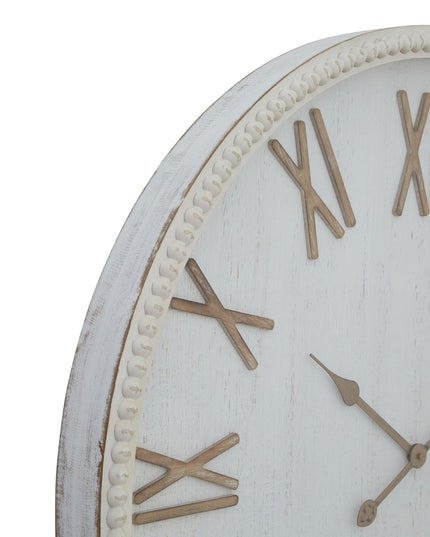 Large Rustic White Clock With Beaded Frame