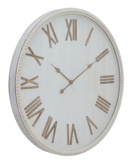 Large Rustic White Clock With Beaded Frame