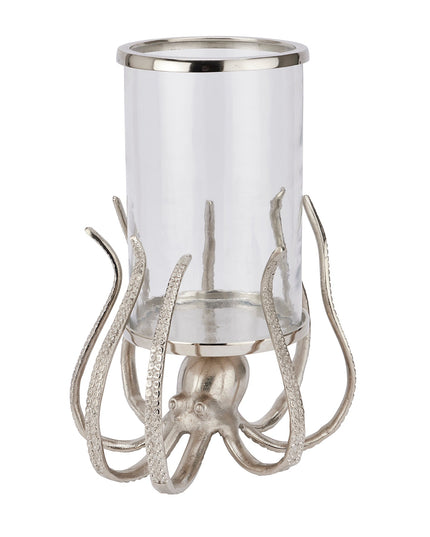 Large Silver Octopus Candle Hurricane Lantern