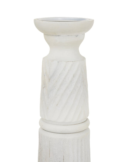 Large White Carved Candle Holder