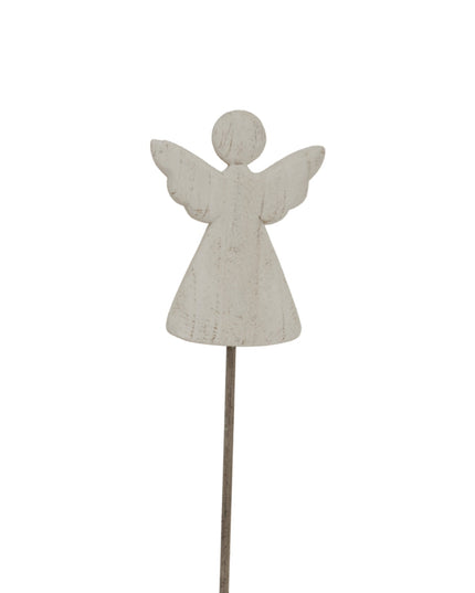 Large Whitewashed Rustic Angel On Stand