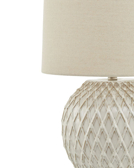 Lattice Ceramic Table Lamp With Linen Shade