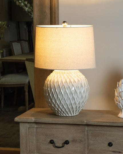 Lattice Ceramic Table Lamp With Linen Shade