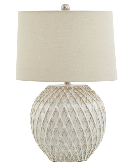 Lattice Ceramic Table Lamp With Linen Shade