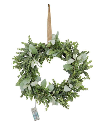 LED Winter Wreath With Eucalyptus And Lambs Ear