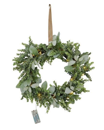 LED Winter Wreath With Eucalyptus And Lambs Ear