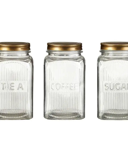 Luca Set of Three Glass Jars with Gold Finish Lids