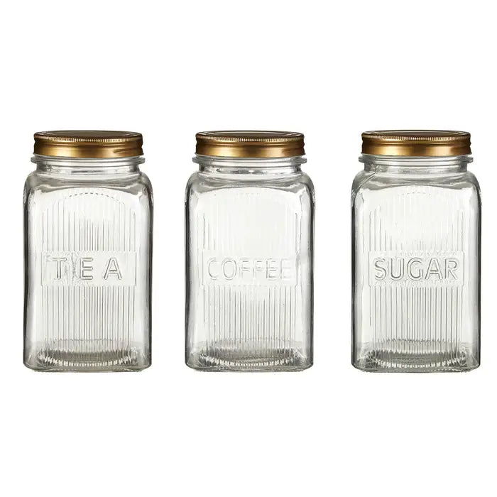 Luca Set of Three Glass Jars with Gold Finish Lids