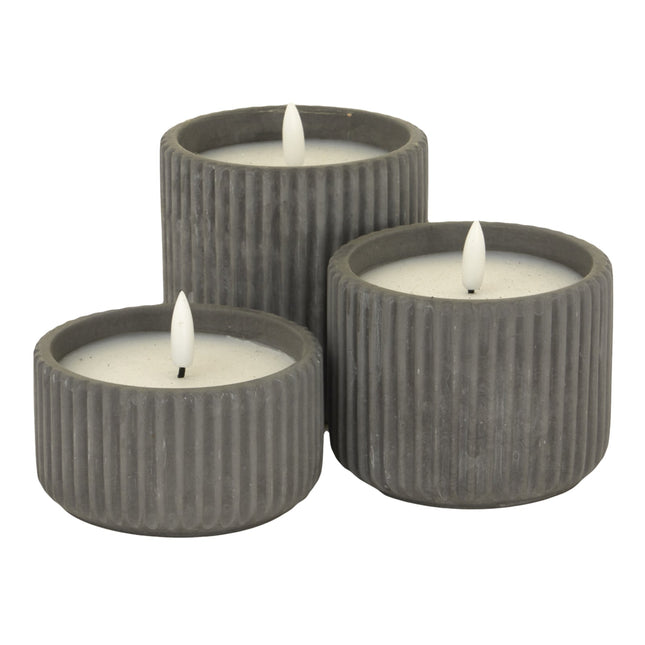 Luxe Collection Natural Glow Grey Ribbed Large  Led Candle