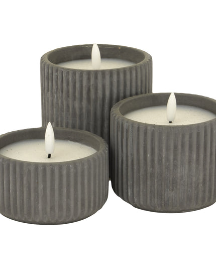 Luxe Collection Natural Glow Grey Ribbed Medium Led Candle
