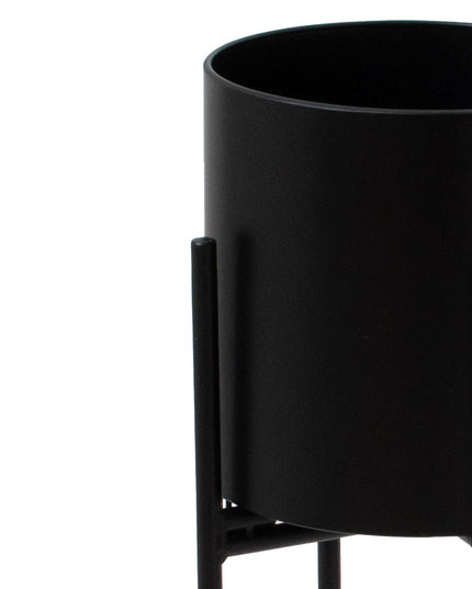 Matt Black Cylindrical Planter On Black Frame
