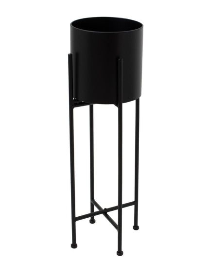 Matt Black Cylindrical Planter On Black Frame