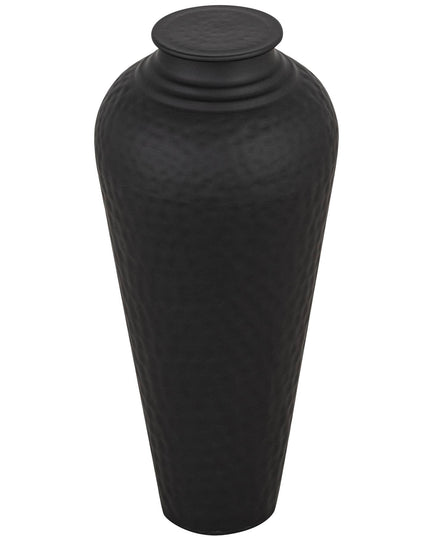 Matt Black Hammered Vase With Lid