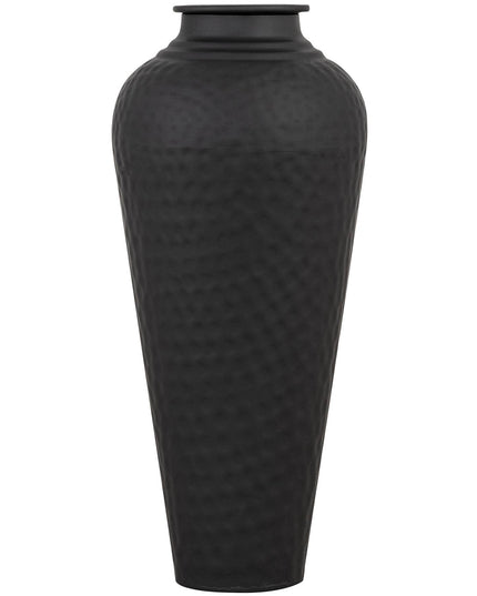 Matt Black Hammered Vase With Lid