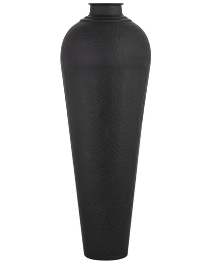 Matt Black Large Hammered Vase With Lid