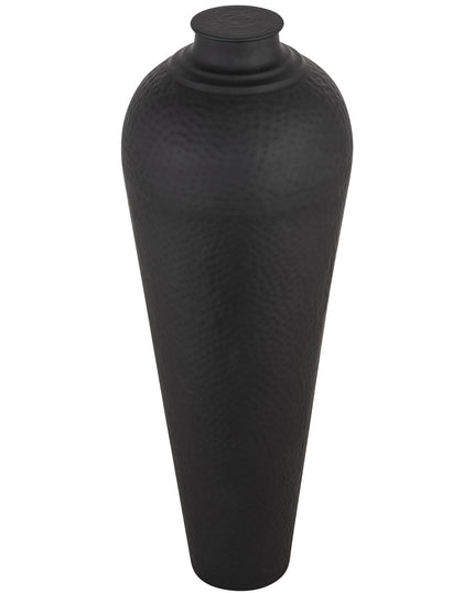 Matt Black Large Hammered Vase With Lid