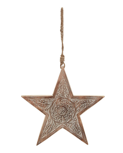 Natural Wooden Large Patterned Hanging Star