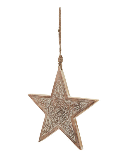 Natural Wooden Large Patterned Hanging Star