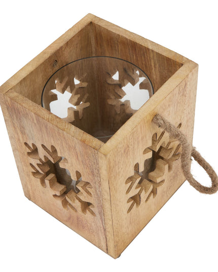 Natural Wooden Large Snowflake Tealight Candle Holder