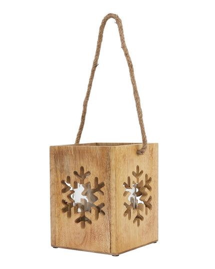 Natural Wooden Large Snowflake Tealight Candle Holder