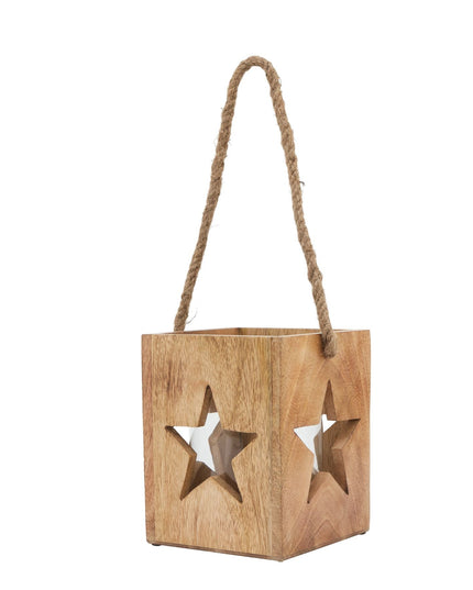 Natural Wooden Large Star Tealight Candle Holder