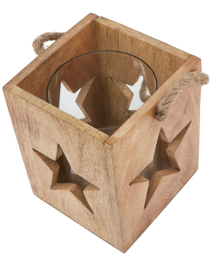 Natural Wooden Large Star Tealight Candle Holder