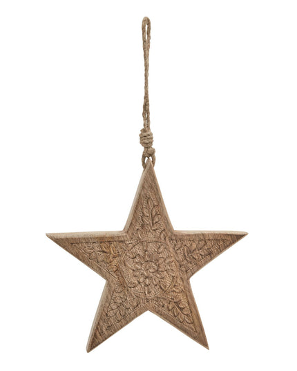 Natural Wooden Patterned Hanging Star