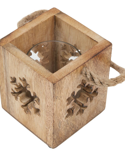 Natural Wooden Small Snowflake Tealight Candle Holder