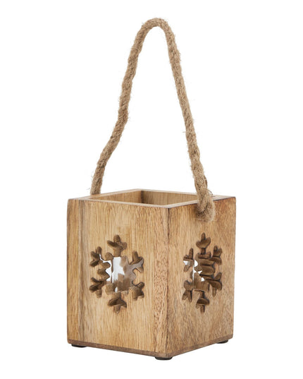 Natural Wooden Small Snowflake Tealight Candle Holder