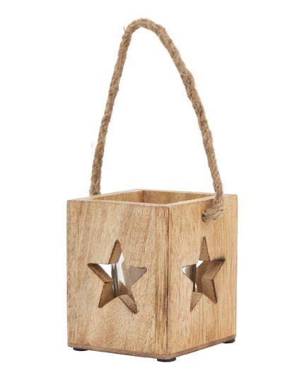Natural Wooden Small Star Tealight Candle Holder