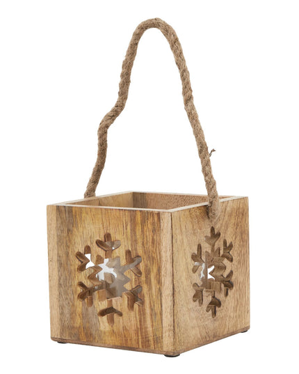 Natural Wooden Snowflake Tealight Candle Holder