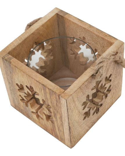 Natural Wooden Snowflake Tealight Candle Holder