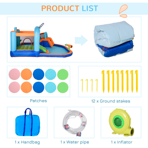 Outsunny Kids Inflatable Bouncy Castle w/ Inflator, Carry Bag