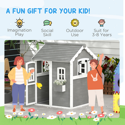 Outsunny Wooden Wendy House for Kids with Floor, for Gardens, Patios - Grey