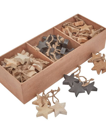 Pack Of 90 Wooden Star Hanging Decorations