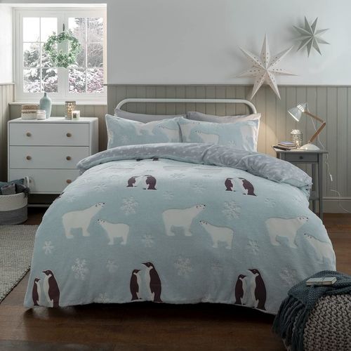 PENGUIN POLAR BEAR GLOW IN THE DARK FLEECE DUVET SET SINGLE