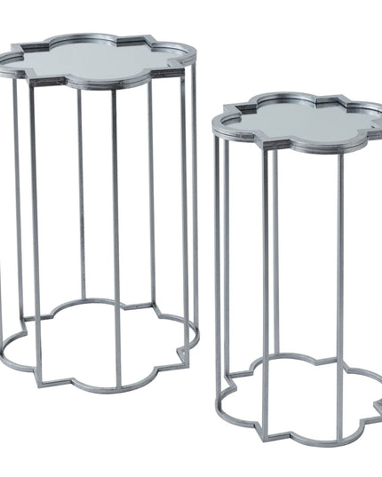 Quarter Foil Mirrored Set Of Two Side Tables