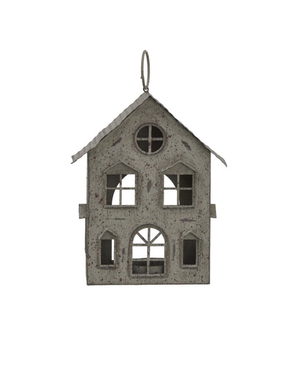 Rustic  Metal Hanging House Tealight With Glass Votive