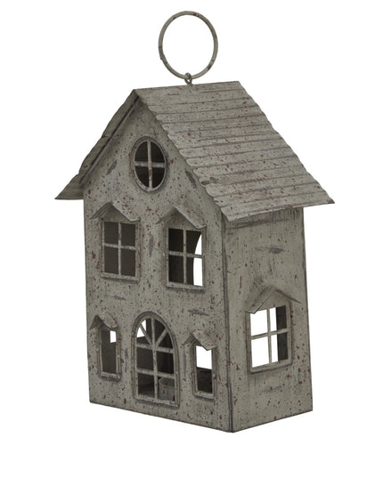 Rustic  Metal Hanging House Tealight With Glass Votive