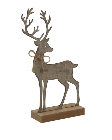 Rustic Metal Reindeer On Wood Stand