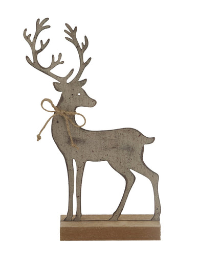 Rustic Metal Reindeer On Wood Stand