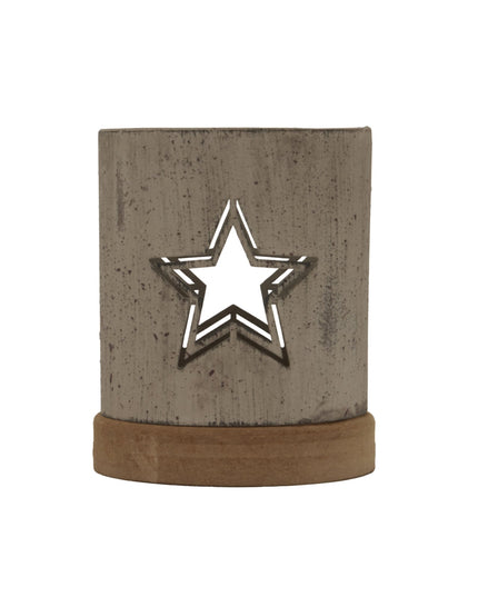 Rustic Metal Star Candle Holder On Wood Stand