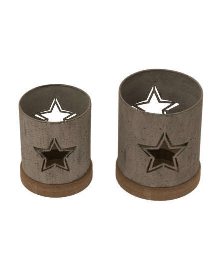 Rustic Metal Star Candle Holder On Wood Stand