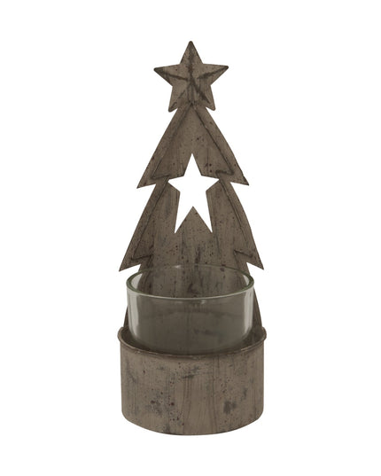 Rustic Metal Tree Candle Holder With Stars