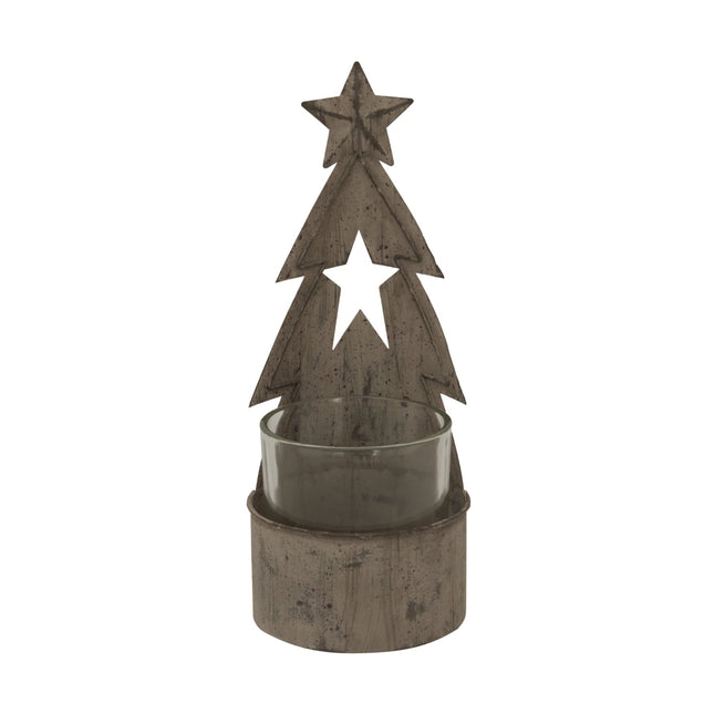 Rustic Metal Tree Candle Holder With Stars
