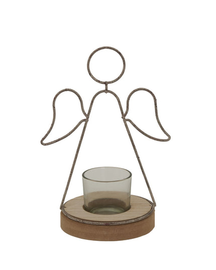 Rustic  Outline Angel Tealight On Stand With Glass Votive