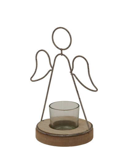 Rustic  Outline Angel Tealight On Stand With Glass Votive