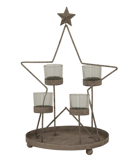 Rustic Outline Star With Four Glass Votives